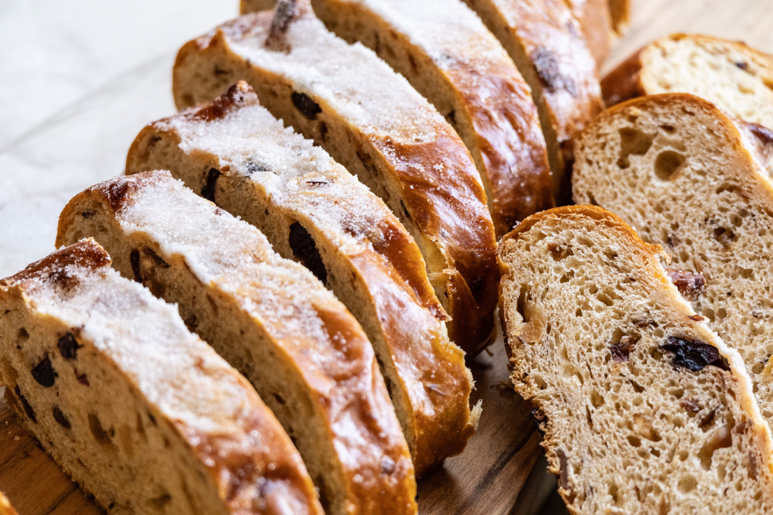 sliced stollen bread.
