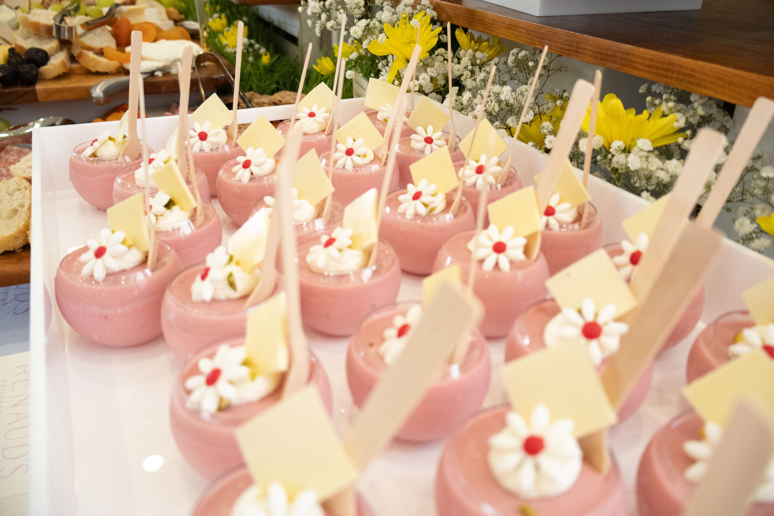 pink desserts with flowers
